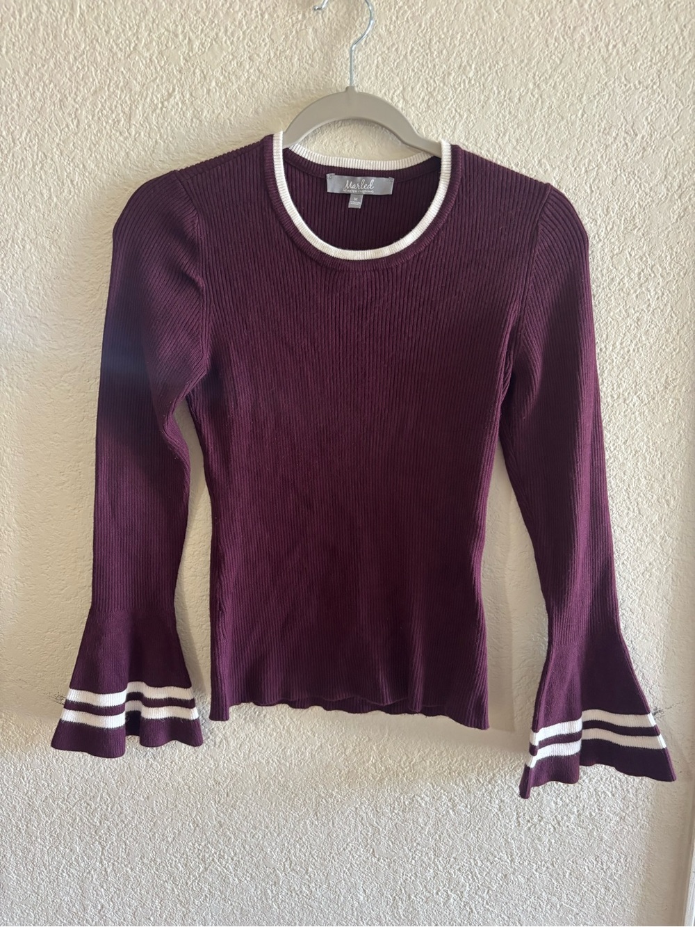 Marled Plum Ribbed Long Sleeve Top with White Trim